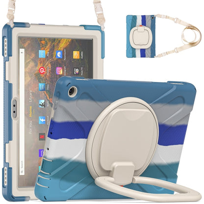 Silicone + PC Protective Case with Holder & Shoulder Strap For Amazon Kindle Fire HD 10 2021(Colorful Blue) - Amazon by buy2fix | Online Shopping UK | buy2fix
