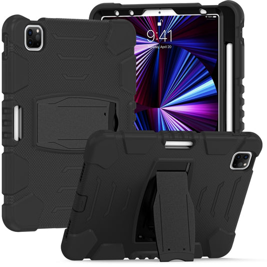 For iPad Pro 11 2022 / 2021 / 2020 / 2018 3-Layer Protection Screen Frame + PC + Silicone Shockproof Combination Tablet Case with Holder(Black+Black) - iPad Pro 11 (2022/2021) Cases by buy2fix | Online Shopping UK | buy2fix