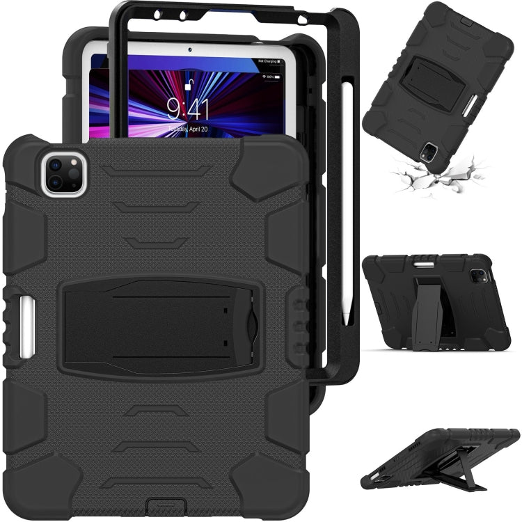 For iPad Pro 11 2022 / 2021 / 2020 / 2018 3-Layer Protection Screen Frame + PC + Silicone Shockproof Combination Tablet Case with Holder(Black+Black) - iPad Pro 11 (2022/2021) Cases by buy2fix | Online Shopping UK | buy2fix