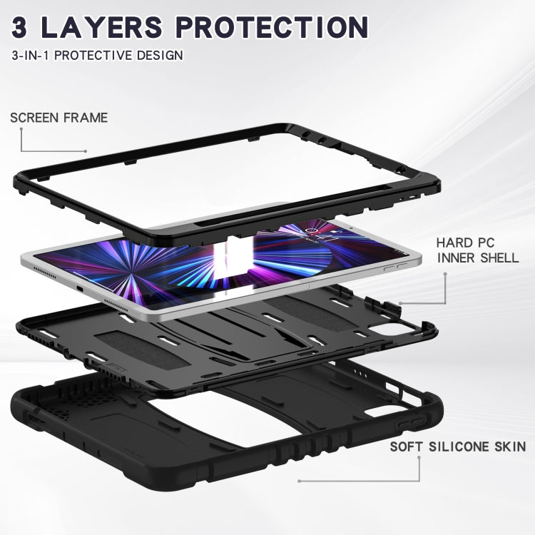 For iPad Pro 11 2022 / 2021 / 2020 / 2018 3-Layer Protection Screen Frame + PC + Silicone Shockproof Combination Tablet Case with Holder(Black+Black) - iPad Pro 11 (2022/2021) Cases by buy2fix | Online Shopping UK | buy2fix