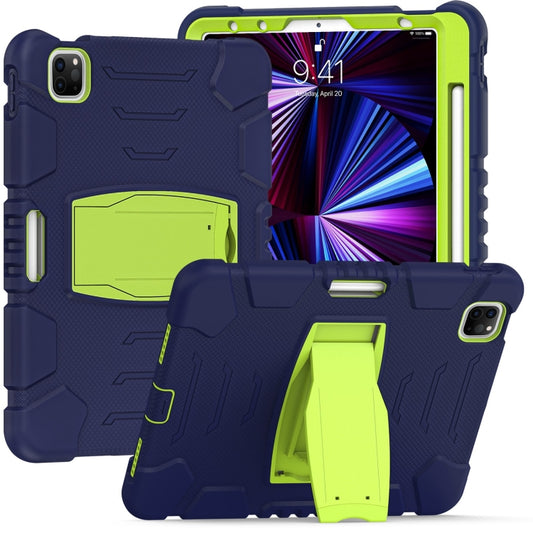 For iPad Pro 11 2022 / 2021 / 2020 / 2018 3-Layer Protection Screen Frame + PC + Silicone Shockproof Combination Tablet Case with Holder(NavyBlue+Lime) - iPad Pro 11 (2022/2021) Cases by buy2fix | Online Shopping UK | buy2fix