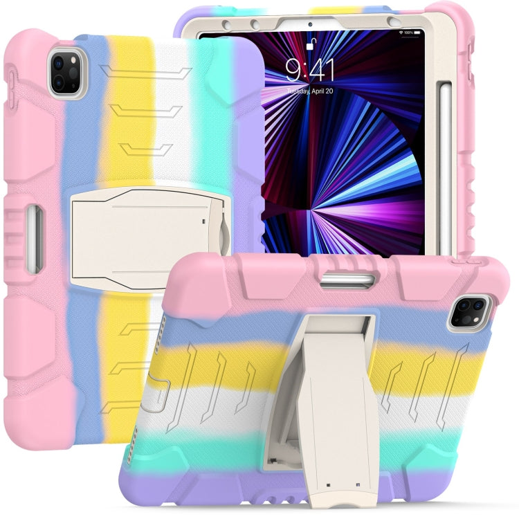 For iPad Pro 11 2022 / 2021 / 2020 / 2018 3-Layer Protection Screen Frame + PC + Silicone Shockproof Combination Tablet Case with Holder(Colorful Pink) - iPad Pro 11 (2022/2021) Cases by buy2fix | Online Shopping UK | buy2fix