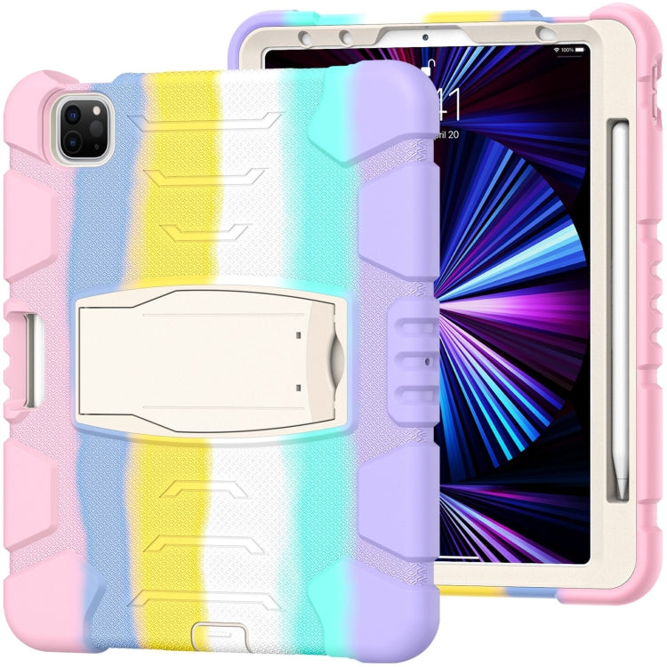 For iPad Pro 11 2022 / 2021 / 2020 / 2018 3-Layer Protection Screen Frame + PC + Silicone Shockproof Combination Tablet Case with Holder(Colorful Pink) - iPad Pro 11 (2022/2021) Cases by buy2fix | Online Shopping UK | buy2fix