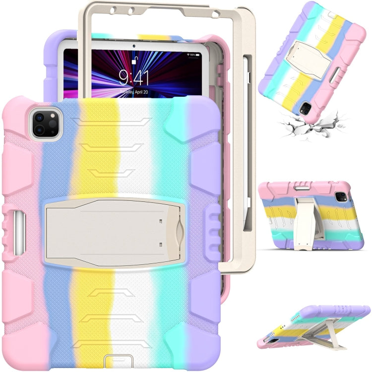 For iPad Pro 11 2022 / 2021 / 2020 / 2018 3-Layer Protection Screen Frame + PC + Silicone Shockproof Combination Tablet Case with Holder(Colorful Pink) - iPad Pro 11 (2022/2021) Cases by buy2fix | Online Shopping UK | buy2fix