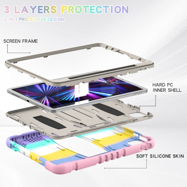 For iPad Pro 11 2022 / 2021 / 2020 / 2018 3-Layer Protection Screen Frame + PC + Silicone Shockproof Combination Tablet Case with Holder(Colorful Pink) - iPad Pro 11 (2022/2021) Cases by buy2fix | Online Shopping UK | buy2fix