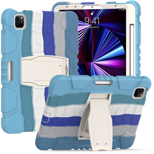 For iPad Pro 11 2022 / 2021 / 2020 / 2018 3-Layer Protection Screen Frame + PC + Silicone Shockproof Combination Tablet Case with Holder(Colorful Blue) - iPad Pro 11 (2022/2021) Cases by buy2fix | Online Shopping UK | buy2fix