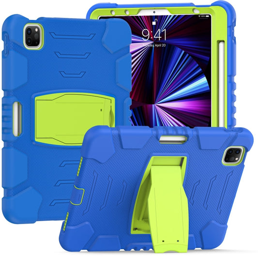 For iPad Pro 11 2022 / 2021 / 2020 / 2018 3-Layer Protection Screen Frame + PC + Silicone Shockproof Combination Tablet Case with Holder(Blue+Lime) - iPad Pro 11 (2022/2021) Cases by buy2fix | Online Shopping UK | buy2fix