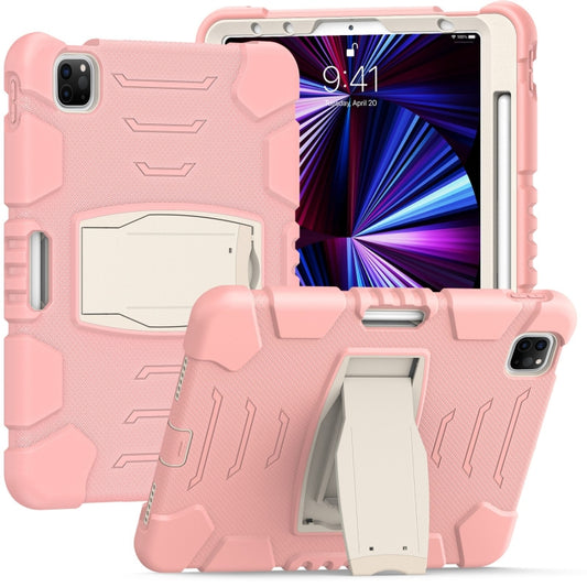 For iPad Pro 11 2022 / 2021 / 2020 / 2018 3-Layer Protection Screen Frame + PC + Silicone Shockproof Combination Tablet Case with Holder(Cherry Blossoms Pink) - iPad Pro 11 (2022/2021) Cases by buy2fix | Online Shopping UK | buy2fix