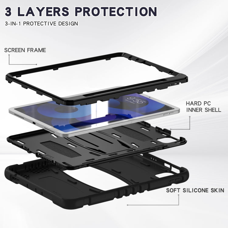 3-Layer PC + Silicone Shockproof Tablet Case with Holder For iPad Air 2020 / 2022 10.9 / Pro 11 2022 / 2021 / 2020 / 2018(Black+Black) - iPad Air (2022) / (2020) 10.9 Cases by buy2fix | Online Shopping UK | buy2fix