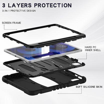 3-Layer PC + Silicone Shockproof Tablet Case with Holder For iPad Air 2020 / 2022 10.9 / Pro 11 2022 / 2021 / 2020 / 2018(Black+Black) - iPad Air (2022) / (2020) 10.9 Cases by buy2fix | Online Shopping UK | buy2fix