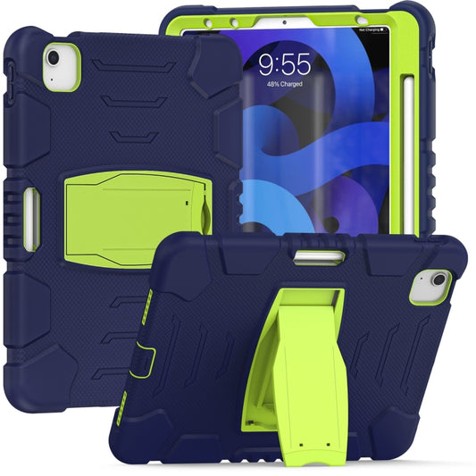 3-Layer PC + Silicone Shockproof Tablet Case with Holder For iPad Air 2020 / 2022 10.9 / Pro 11 2022 / 2021 / 2020 / 2018(NavyBlue+Lime) - iPad Air (2022) / (2020) 10.9 Cases by buy2fix | Online Shopping UK | buy2fix
