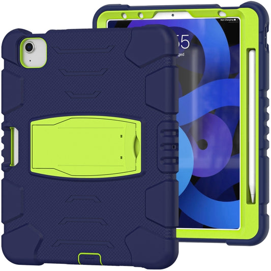 3-Layer PC + Silicone Shockproof Tablet Case with Holder For iPad Air 2020 / 2022 10.9 / Pro 11 2022 / 2021 / 2020 / 2018(NavyBlue+Lime) - iPad Air (2022) / (2020) 10.9 Cases by buy2fix | Online Shopping UK | buy2fix