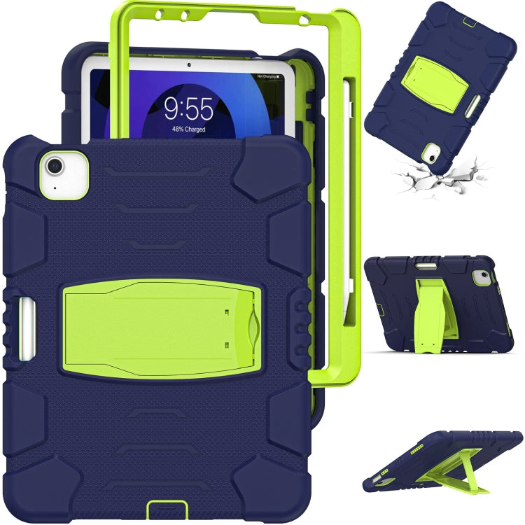 3-Layer PC + Silicone Shockproof Tablet Case with Holder For iPad Air 2020 / 2022 10.9 / Pro 11 2022 / 2021 / 2020 / 2018(NavyBlue+Lime) - iPad Air (2022) / (2020) 10.9 Cases by buy2fix | Online Shopping UK | buy2fix