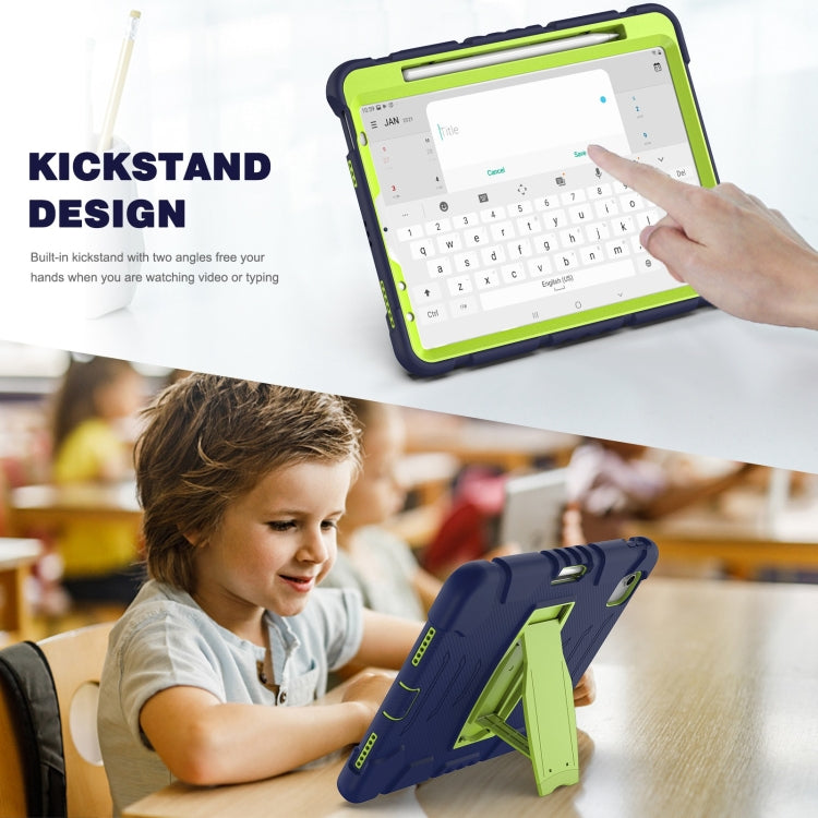 3-Layer PC + Silicone Shockproof Tablet Case with Holder For iPad Air 2020 / 2022 10.9 / Pro 11 2022 / 2021 / 2020 / 2018(NavyBlue+Lime) - iPad Air (2022) / (2020) 10.9 Cases by buy2fix | Online Shopping UK | buy2fix