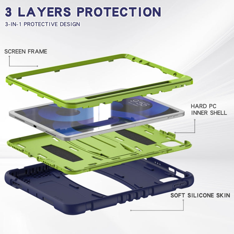 3-Layer PC + Silicone Shockproof Tablet Case with Holder For iPad Air 2020 / 2022 10.9 / Pro 11 2022 / 2021 / 2020 / 2018(NavyBlue+Lime) - iPad Air (2022) / (2020) 10.9 Cases by buy2fix | Online Shopping UK | buy2fix
