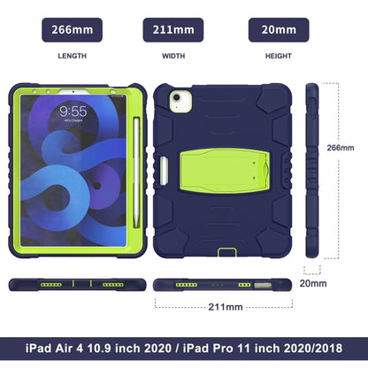 3-Layer PC + Silicone Shockproof Tablet Case with Holder For iPad Air 2020 / 2022 10.9 / Pro 11 2022 / 2021 / 2020 / 2018(NavyBlue+Lime) - iPad Air (2022) / (2020) 10.9 Cases by buy2fix | Online Shopping UK | buy2fix