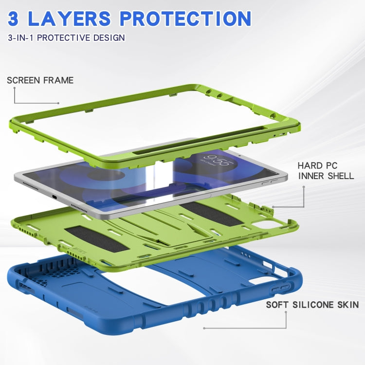 3-Layer PC + Silicone Shockproof Tablet Case with Holder For iPad Air 2020 / 2022 10.9 / Pro 11 2022 / 2021 / 2020 / 2018(Blue+Lime) - iPad Air (2022) / (2020) 10.9 Cases by buy2fix | Online Shopping UK | buy2fix
