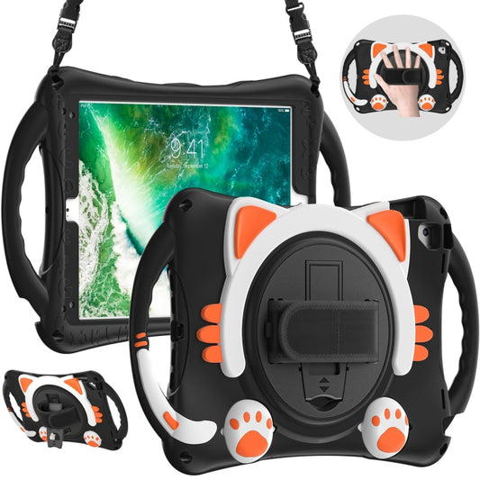 Cute Cat King Kids Shockproof Silicone Tablet Case with Holder & Shoulder Strap & Handle For iPad 9.7 2018 / 2017 / Air / Air 2 / Pro 9.7(Black Orange) - iPad 9.7 (2018) & (2017) Cases by buy2fix | Online Shopping UK | buy2fix