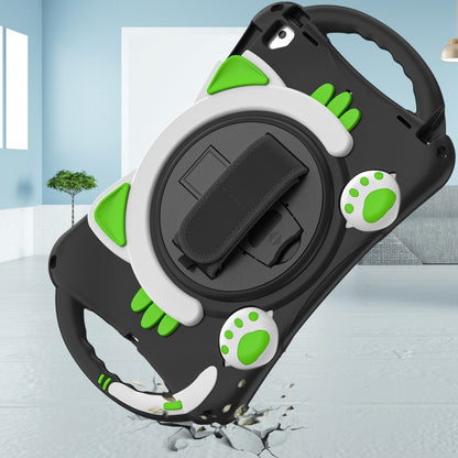Cute Cat King Kids Shockproof Silicone Tablet Case with Holder & Shoulder Strap & Handle For iPad 9.7 2018 / 2017 / Air / Air 2 / Pro 9.7(Black Green) - iPad 9.7 (2018) & (2017) Cases by buy2fix | Online Shopping UK | buy2fix