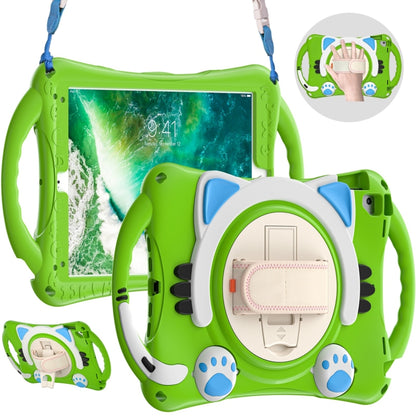 Cute Cat King Kids Shockproof Silicone Tablet Case with Holder & Shoulder Strap & Handle For iPad 9.7 2018 / 2017 / Air / Air 2 / Pro 9.7(Green) - iPad 9.7 (2018) & (2017) Cases by buy2fix | Online Shopping UK | buy2fix