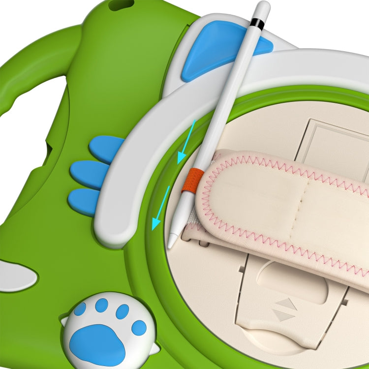 Cute Cat King Kids Shockproof Silicone Tablet Case with Holder & Shoulder Strap & Handle For iPad 9.7 2018 / 2017 / Air / Air 2 / Pro 9.7(Green) - iPad 9.7 (2018) & (2017) Cases by buy2fix | Online Shopping UK | buy2fix
