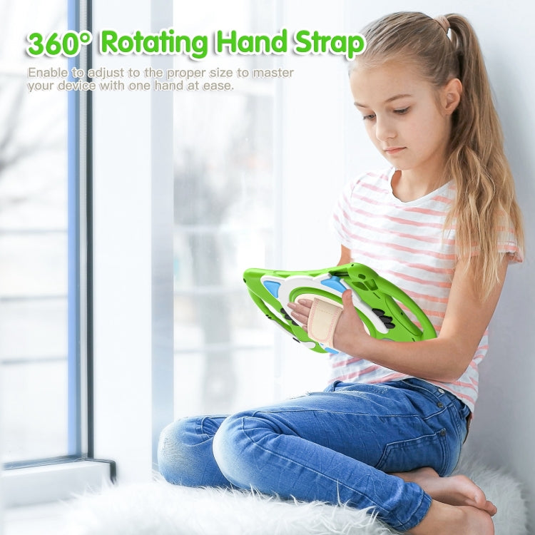 Cute Cat King Kids Shockproof Silicone Tablet Case with Holder & Shoulder Strap & Handle For iPad 9.7 2018 / 2017 / Air / Air 2 / Pro 9.7(Green) - iPad 9.7 (2018) & (2017) Cases by buy2fix | Online Shopping UK | buy2fix