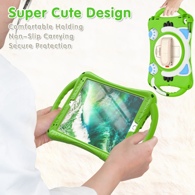 Cute Cat King Kids Shockproof Silicone Tablet Case with Holder & Shoulder Strap & Handle For iPad 9.7 2018 / 2017 / Air / Air 2 / Pro 9.7(Green) - iPad 9.7 (2018) & (2017) Cases by buy2fix | Online Shopping UK | buy2fix