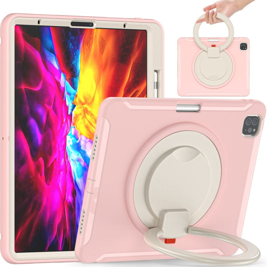 Shockproof TPU + PC Protective Case with 360 Degree Rotation Foldable Handle Grip Holder & Pen Slot For iPad Pro 12.9 2020 / 2018(Cherry Blossoms Pink) - More iPad Cases by buy2fix | Online Shopping UK | buy2fix