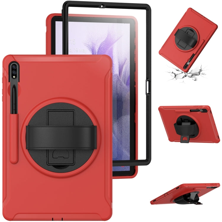 For Samsung Galaxy Tab S7 FE 12.4 inch T730 360 Degree Rotation PC+TPU Protective Cover with Holder & Hand Strap(Red) by buy2fix