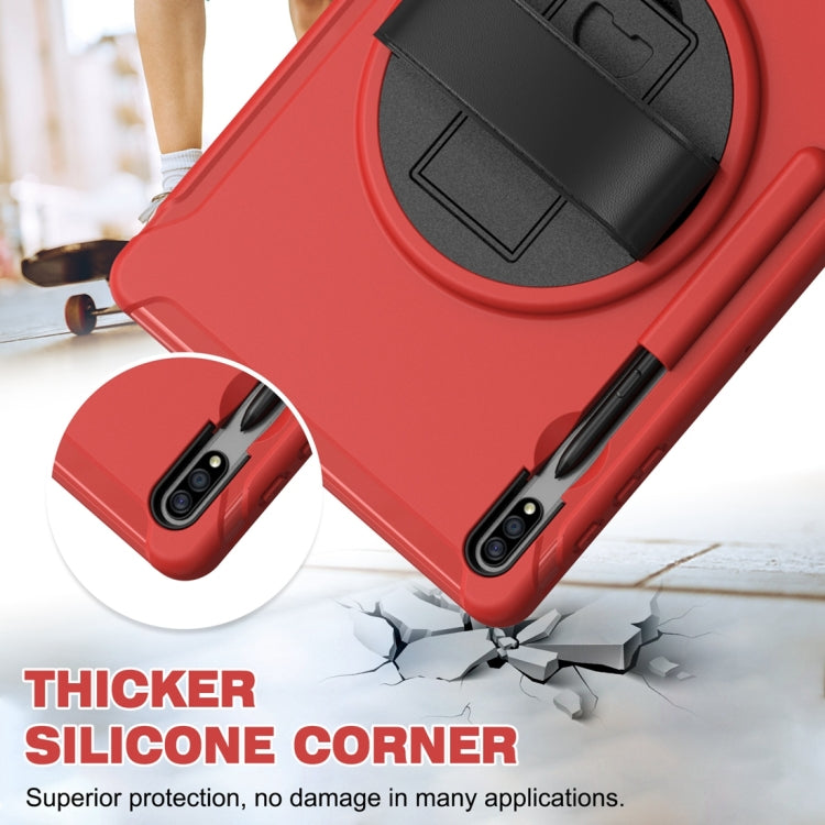 For Samsung Galaxy Tab S7 FE 12.4 inch T730 360 Degree Rotation PC+TPU Protective Cover with Holder & Hand Strap(Red) by buy2fix