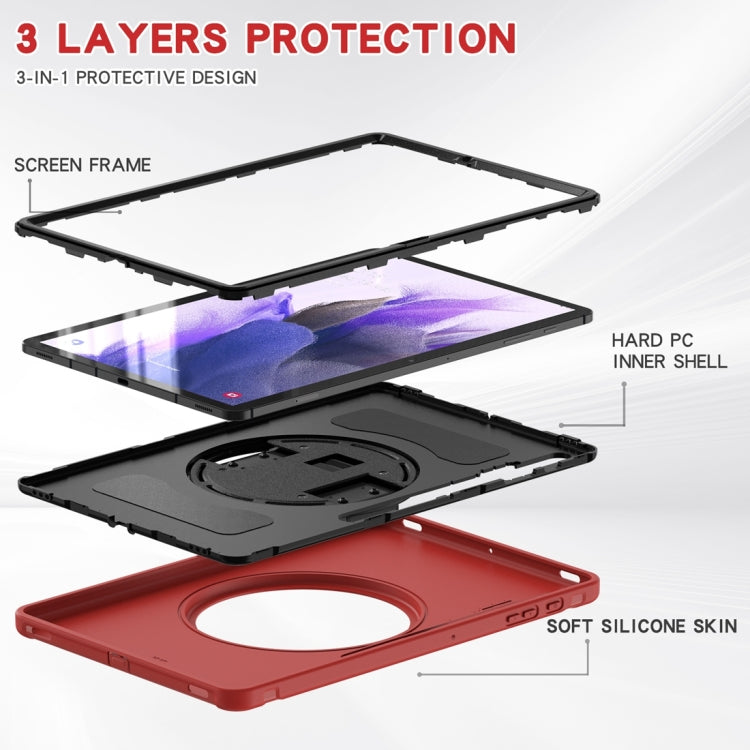 For Samsung Galaxy Tab S7 FE 12.4 inch T730 360 Degree Rotation PC+TPU Protective Cover with Holder & Hand Strap(Red) by buy2fix