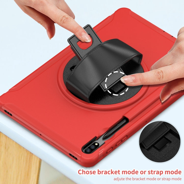 For Samsung Galaxy Tab S7 FE 12.4 inch T730 360 Degree Rotation PC+TPU Protective Cover with Holder & Hand Strap(Red) by buy2fix