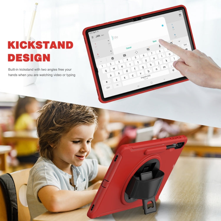 For Samsung Galaxy Tab S7 FE 12.4 inch T730 360 Degree Rotation PC+TPU Protective Cover with Holder & Hand Strap(Red) by buy2fix