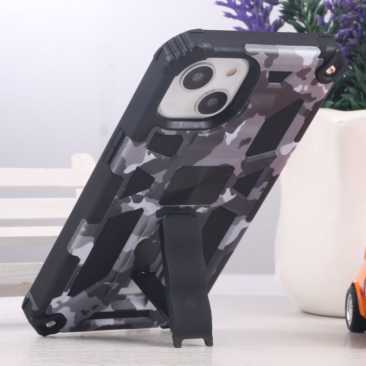 For iPhone 13 Camouflage Armor Kickstand TPU + PC Magnetic Phone Case (Grey) by buy2fix
