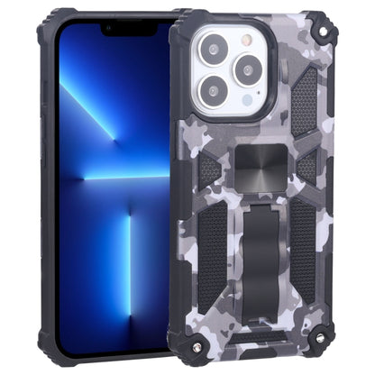 For iPhone 13 Pro Camouflage Armor Kickstand TPU + PC Magnetic Phone Case (Grey) by buy2fix