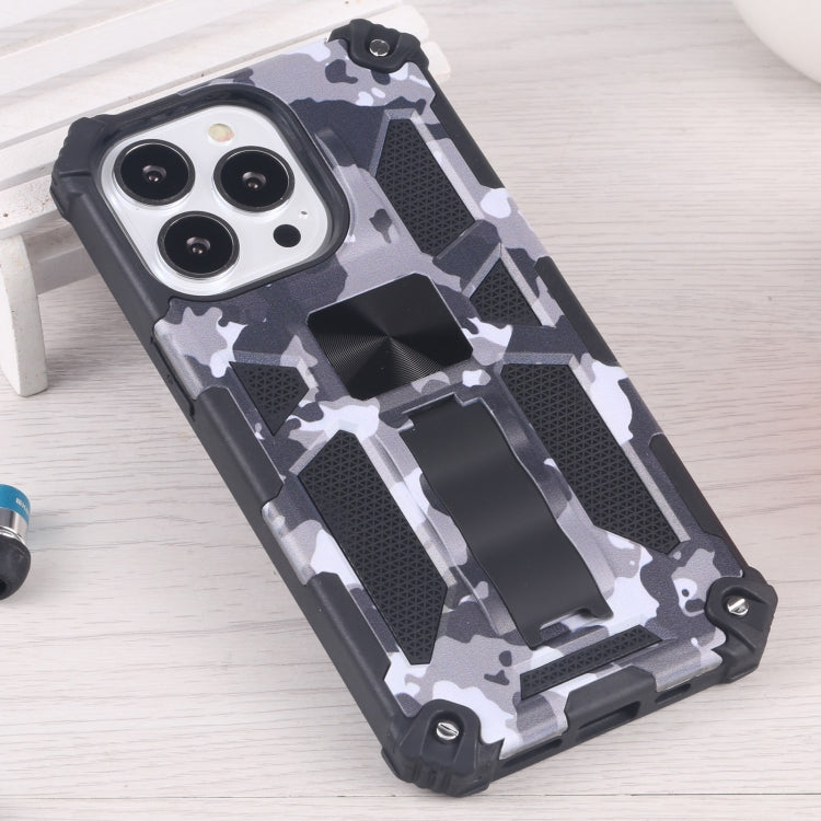 For iPhone 13 Pro Camouflage Armor Kickstand TPU + PC Magnetic Phone Case (Grey) by buy2fix