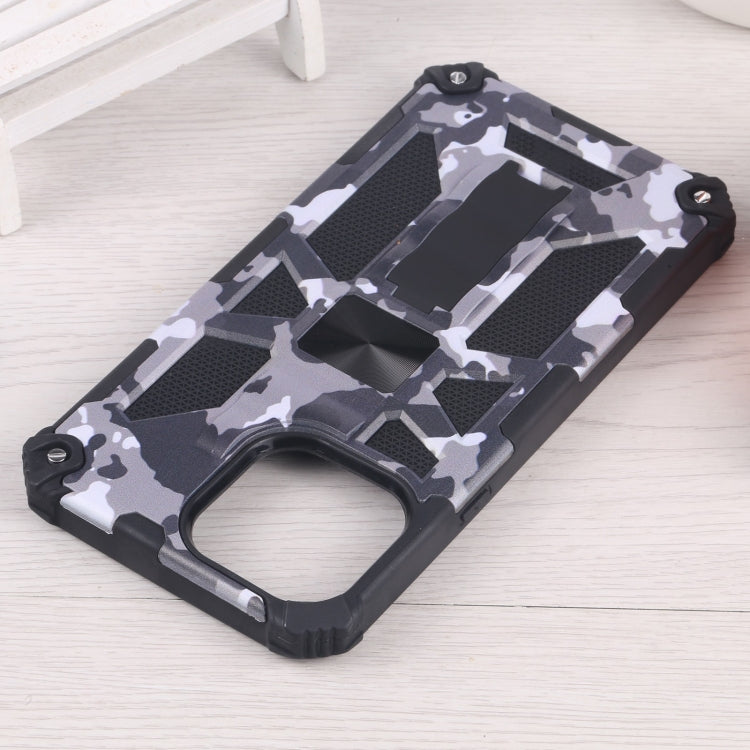 For iPhone 13 Pro Camouflage Armor Kickstand TPU + PC Magnetic Phone Case (Grey) by buy2fix