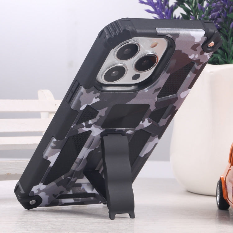For iPhone 13 Pro Camouflage Armor Kickstand TPU + PC Magnetic Phone Case (Grey) by buy2fix