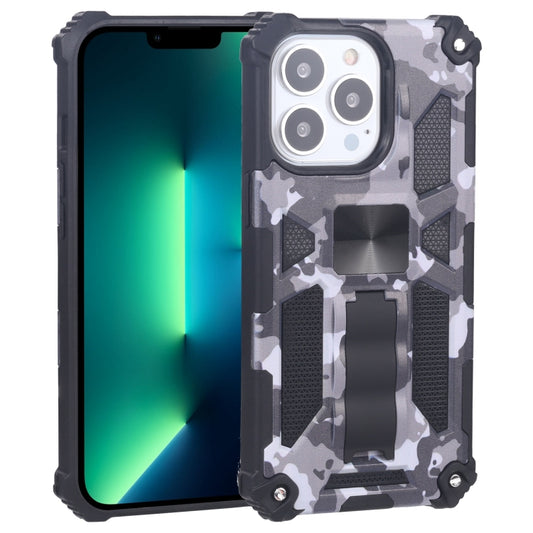 For iPhone 13 Pro Max Camouflage Armor Kickstand TPU + PC Magnetic Phone Case (Grey) by buy2fix