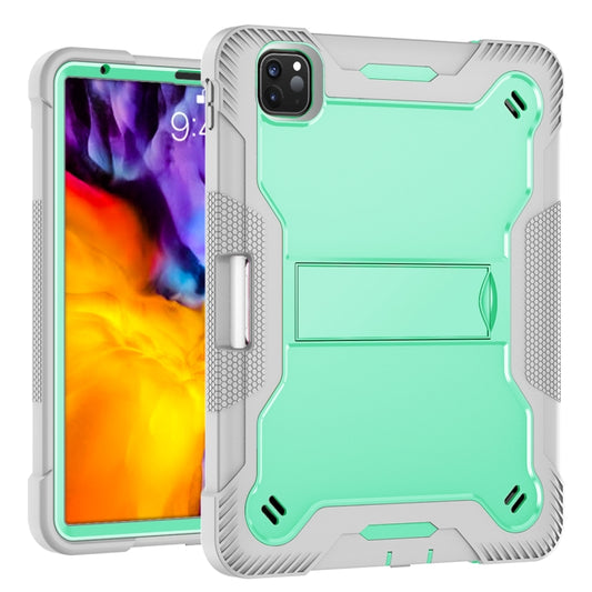 For iPad Pro 11 inch 2020 Silicone PC Shockproof Tablet Case with Holder (Gray + Green) - iPad Pro 11 (2020) Cases by buy2fix | Online Shopping UK | buy2fix