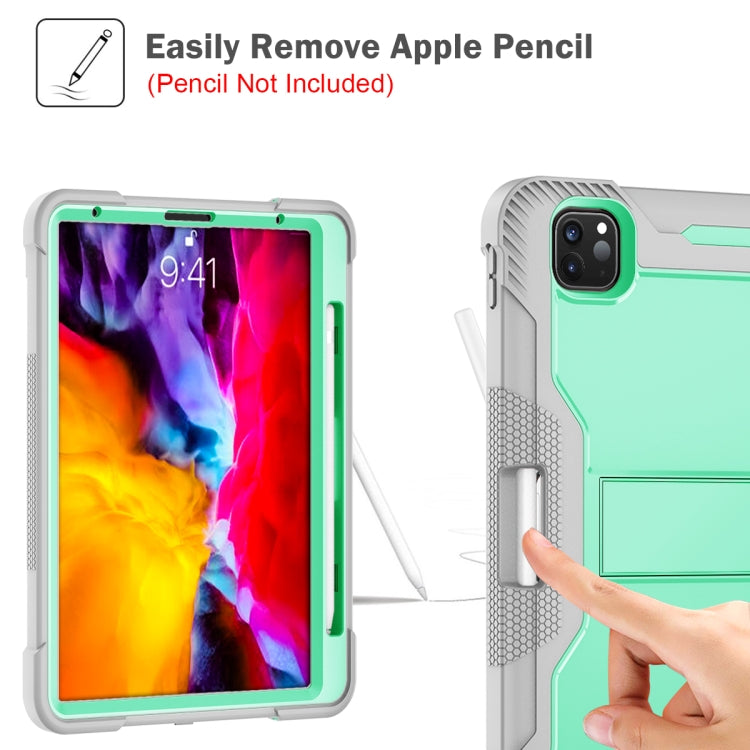 For iPad Pro 11 inch 2020 Silicone PC Shockproof Tablet Case with Holder (Gray + Green) - iPad Pro 11 (2020) Cases by buy2fix | Online Shopping UK | buy2fix
