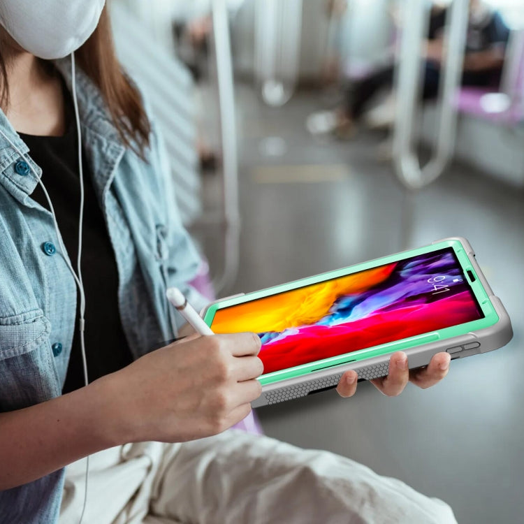 For iPad Pro 11 inch 2020 Silicone PC Shockproof Tablet Case with Holder (Gray + Green) - iPad Pro 11 (2020) Cases by buy2fix | Online Shopping UK | buy2fix