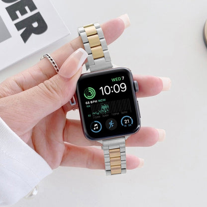 Three-beads Steel Watch Band For Apple Watch Series 9&8&7 41mm / SE 3&SE 2&6&SE&5&4 40mm / 3&2&1 38mm (Gold + Gold) by buy2fix