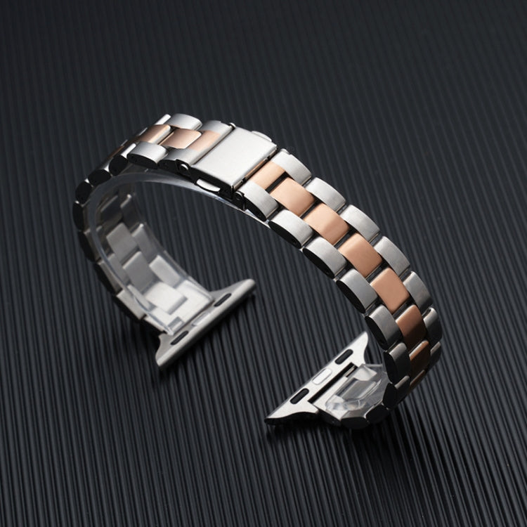 Three-beads Steel Watch Band For Apple Watch Series 9&8&7 41mm / SE 3&SE 2&6&SE&5&4 40mm / 3&2&1 38mm (Silver+Rose Gold) by buy2fix