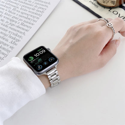 Three-beads Steel Watch Band For Apple Watch Series 9&8&7 41mm / SE 3&SE 2&6&SE&5&4 40mm / 3&2&1 38mm (Silver+Rose Gold) by buy2fix