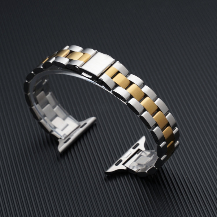 Three-beads Steel Watch Band For Apple Watch Ultra 49mm&Watch Ultra 2 49mm / Series 9&8&7 45mm / SE 3&SE 2&6&SE&5&4 44mm / 3&2&1 42mm (Gold + Silver) by buy2fix