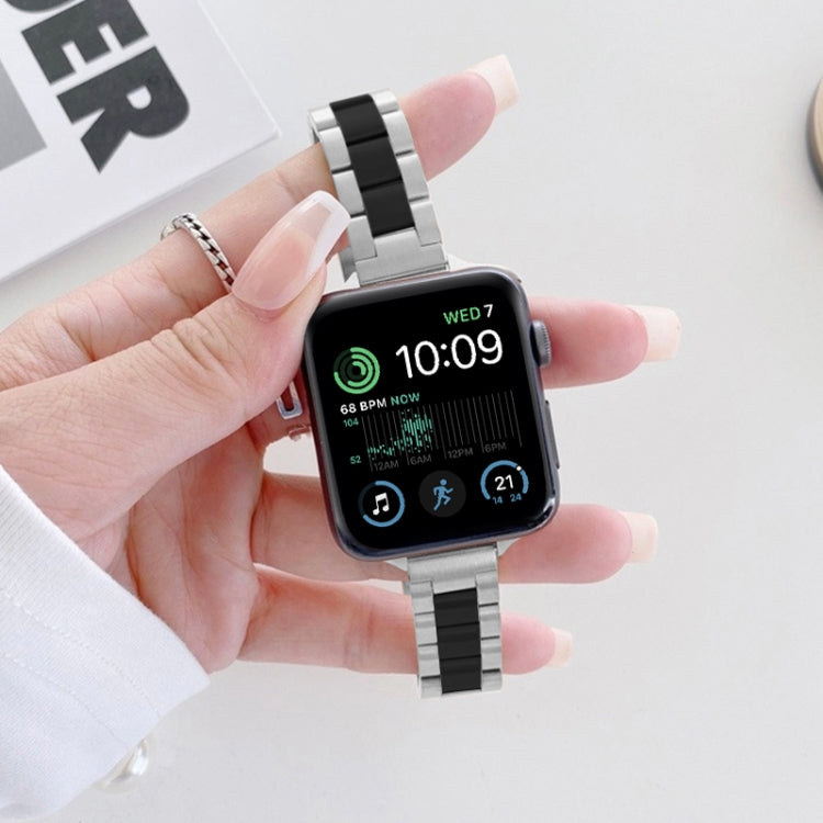 Three-beads Steel Watch Band For Apple Watch Ultra 49mm&Watch Ultra 2 49mm / Series 9&8&7 45mm / SE 3&SE 2&6&SE&5&4 44mm / 3&2&1 42mm (Silver Black) by buy2fix