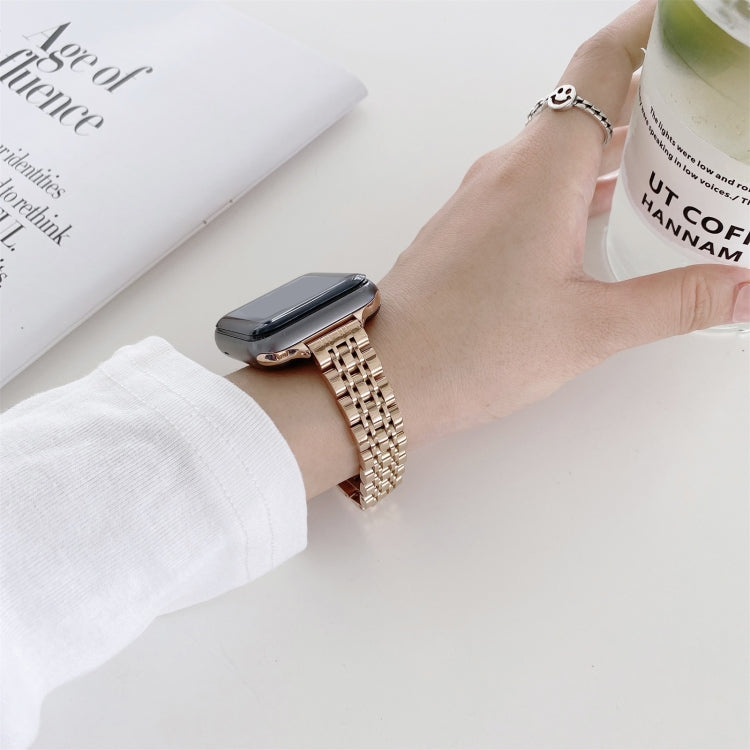 Seven-beads Steel Watch Band For Apple Watch Series 9&8&7 41mm / SE 3&SE 2&6&SE&5&4 40mm / 3&2&1 38mm(Silver Rose Gold) by buy2fix