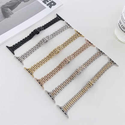 Seven-beads Steel Watch Band For Apple Watch Series 9&8&7 41mm / SE 3&SE 2&6&SE&5&4 40mm / 3&2&1 38mm(Silver Rose Gold) by buy2fix