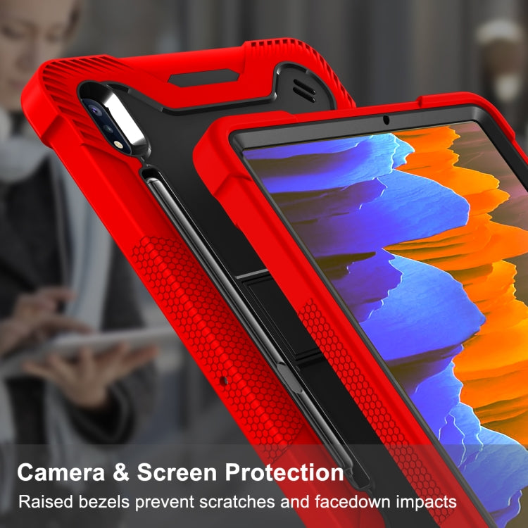For Samsung Galaxy Tab S8 / Galaxy Tab S7 Silicone + PC Shockproof Protective Case with Holder(Red + Black) by buy2fix